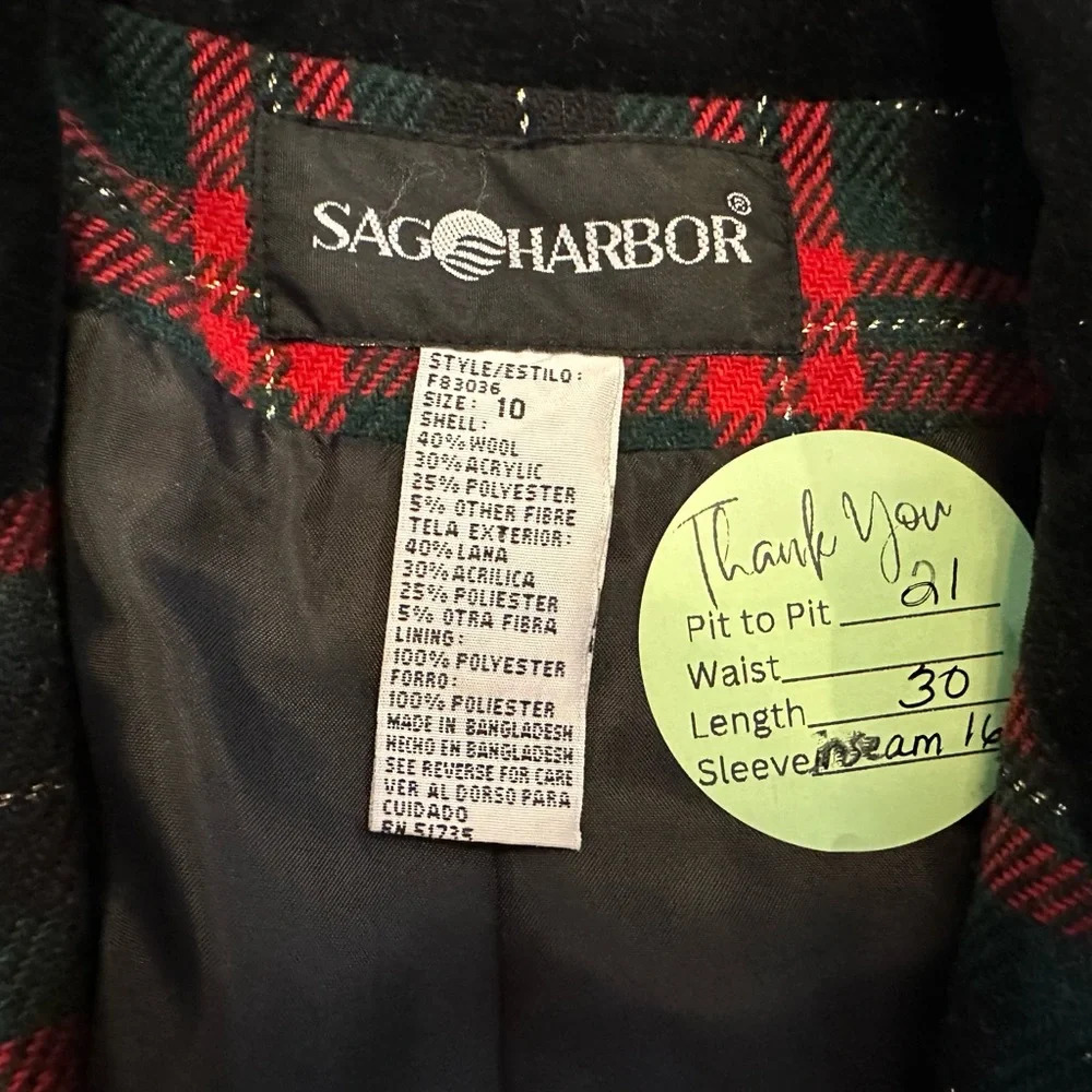 Vintage Wool Blend Tartan Plaid Velvet Collar Sag Harbor Single-breasted Blazer - Picture 7 of 7